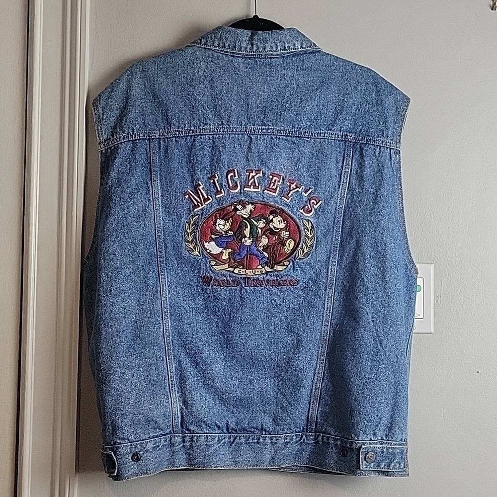 Vintage Walt Disney Mickeys Travelers Club Denim Reversible Vest-Size Large